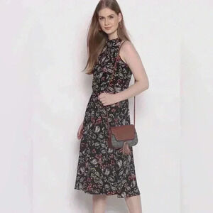 Black Floral Print Midi Dress Zink London Medium